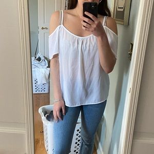 White sheer open shoulder blouse